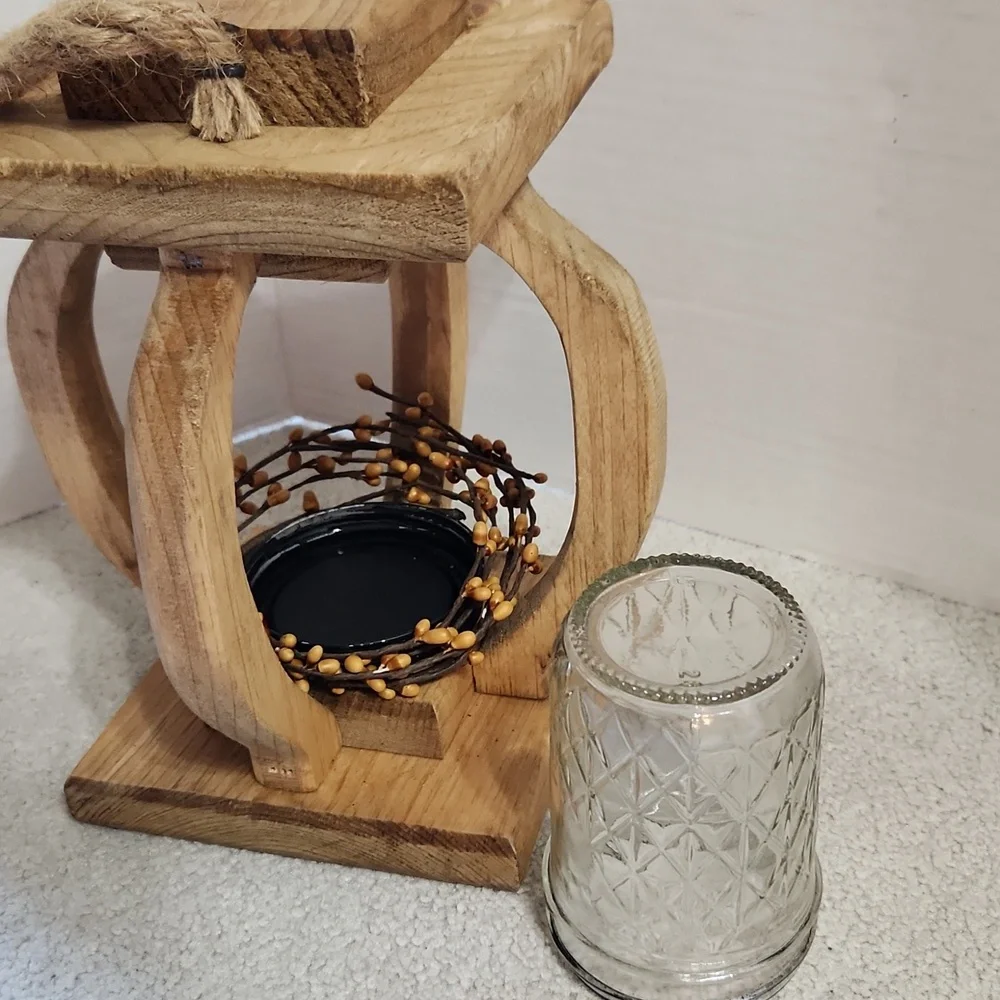 Rustic Decor Lantern Mason Jar Wood - OS